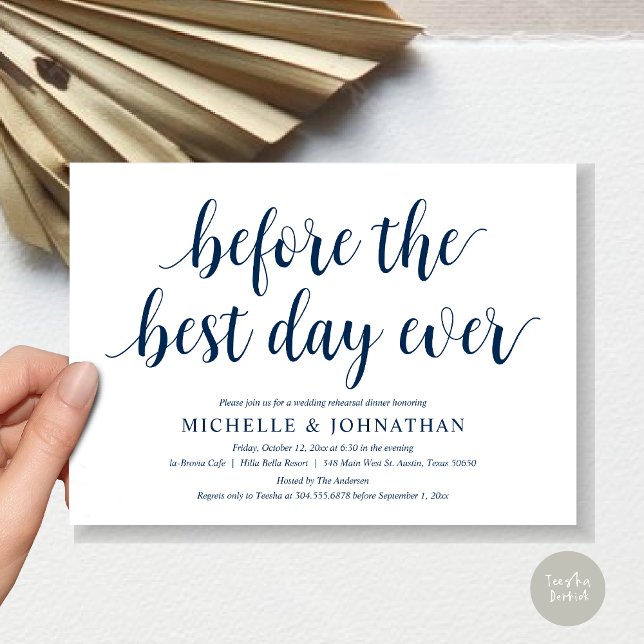 Wedding Rehearsal Dinner, Before The Best Day Ever Invitation (Before the best day ever, wedding rehearsal dinner invitation card, PDF, in Navy Blue)