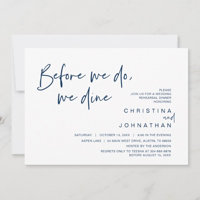 Wedding Rehearsal Dinner, Before We Do, We Dine In Invitation (Front)