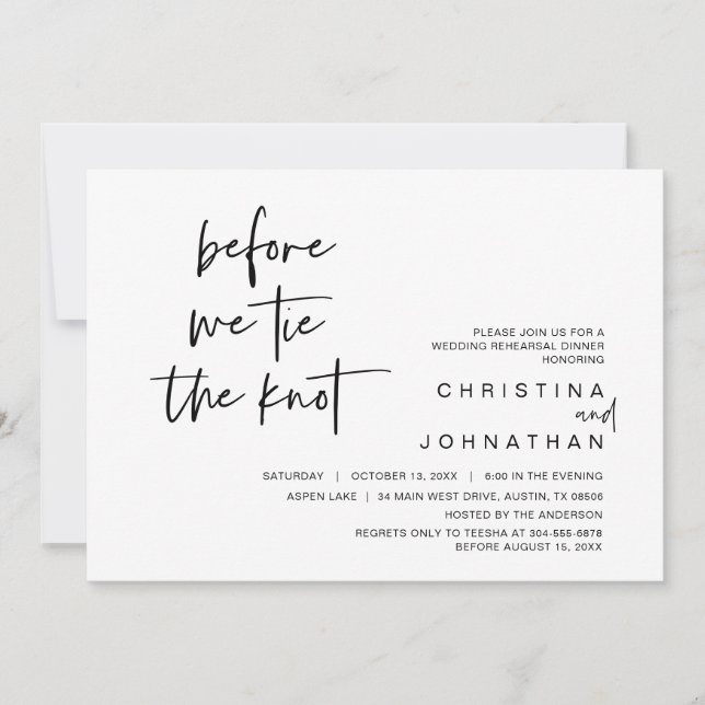 Wedding Rehearsal Dinner, Before We Tie The Knot Invitation (Front)