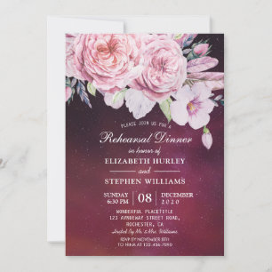 Wedding Rehearsal Dinner Boho Floral Purple Lights Invitation