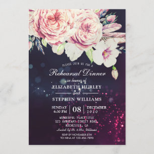 Wedding Rehearsal Dinner Boho Floral Purple Lights Invitation