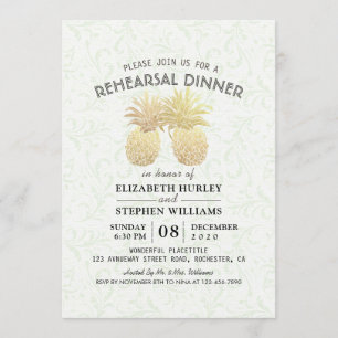 Wedding Rehearsal Dinner Chic Gold Foil Pineapples Invitation