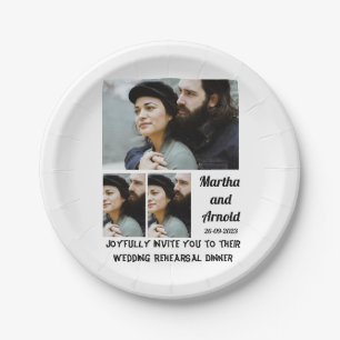 Wedding Rehearsal Dinner custom 3 Photo Collage Paper Plate
