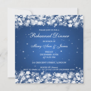 Wedding Rehearsal Dinner Dazzling Stars Blue Invitation