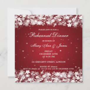 Wedding Rehearsal Dinner Dazzling Stars Red Invitation
