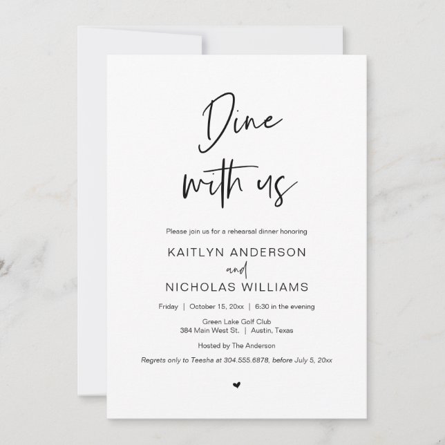 Wedding Rehearsal Dinner, Dine with us Invitation (Front)