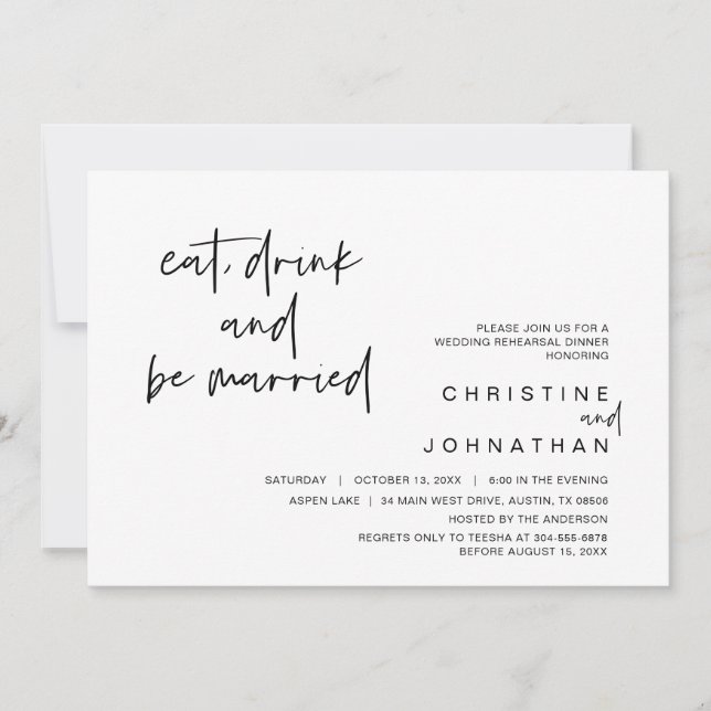Wedding Rehearsal Dinner, Eat Drink and be married Invitation (Front)