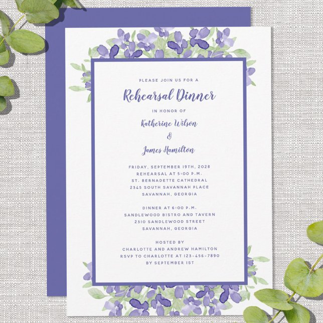 Wedding Rehearsal Dinner Elegant Periwinkle Floral Invitation (Creator Uploaded)