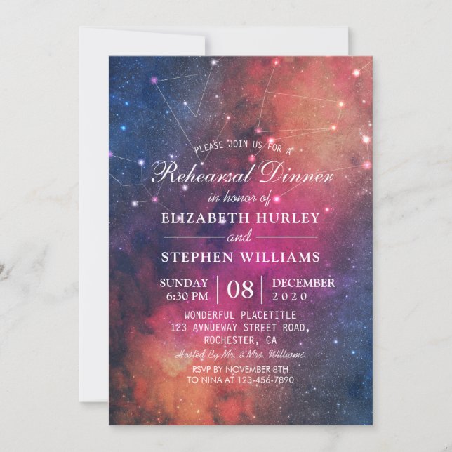 Wedding Rehearsal Dinner Galaxy Star Constellation Invitation (Front)