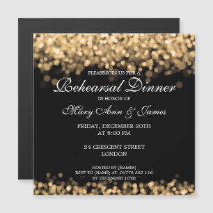 Wedding Rehearsal Dinner Gold Lights Magnetic Invitation