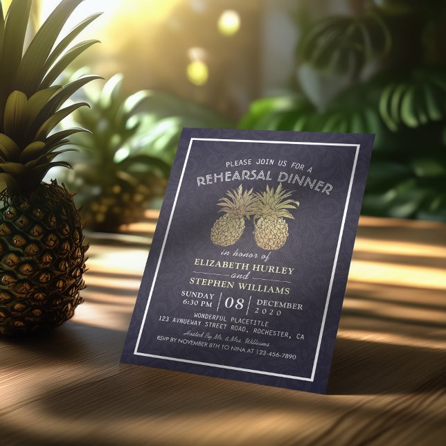 Wedding Rehearsal Dinner Golden Pineapple Couple Invitation (Creator Uploaded)