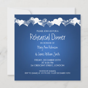 Wedding Rehearsal Dinner Grunge Hearts Blue Invitation