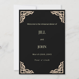 Wedding Rehearsal Dinner Invitation Black and Gold