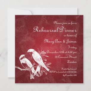 Wedding Rehearsal Dinner Love Birds Red Invitation