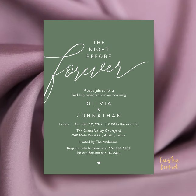 Wedding Rehearsal Dinner, Modern Elegant Script Invitation (Wedding Rehearsal Dinner, Modern Elegant Script Invitation Card in Sage Green)