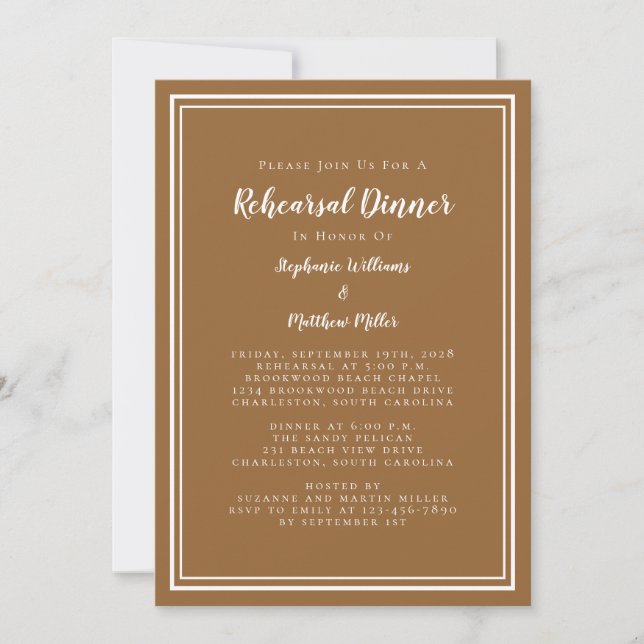Wedding Rehearsal Dinner Modern Rustic Chic Brown Invitation (Front)