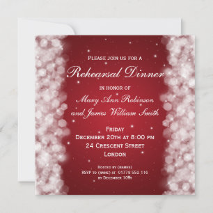 Wedding Rehearsal Dinner Party Sparkle Red Invitation