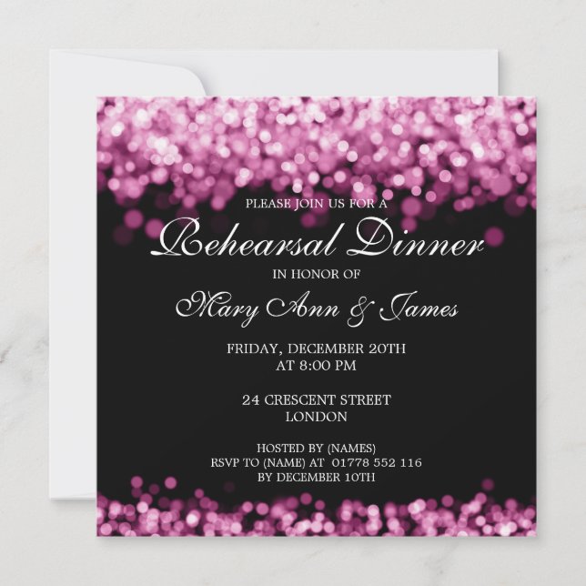 Wedding Rehearsal Dinner Pink Lights Invitation (Front)