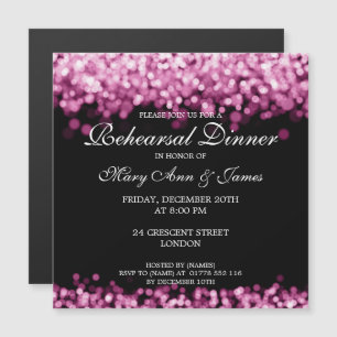 Wedding Rehearsal Dinner Pink Lights Magnetic Invitation
