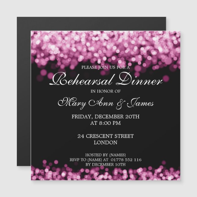 Wedding Rehearsal Dinner Pink Lights Magnetic Invitation (Front/Back)