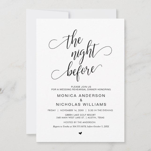 Wedding Rehearsal Dinner, Simple Classy Black, Invitation (Front)