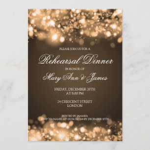 Wedding Rehearsal Dinner Sparkling Lights Gold Invitation