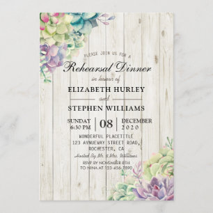 Wedding Rehearsal Dinner Succulent Rustic Wood Invitation