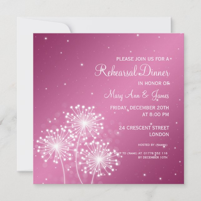 Wedding Rehearsal Dinner Summer Sparkle Rose Pink Invitation (Front)