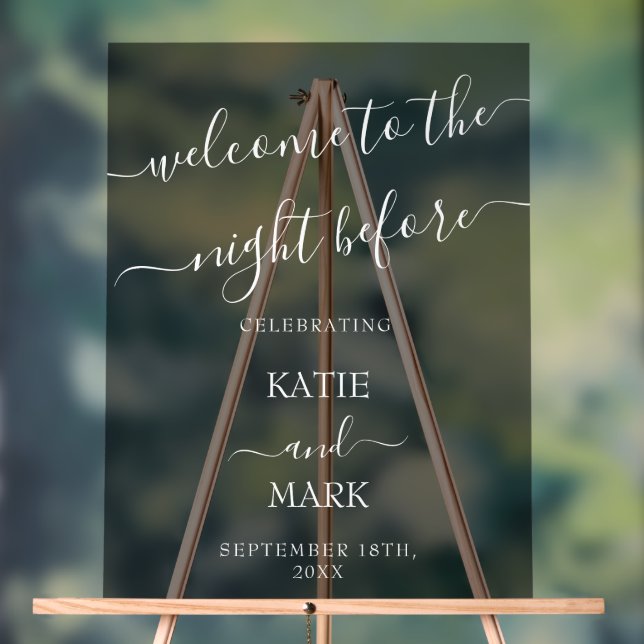 Wedding Rehearsal Dinner Welcome Black Frosted Acrylic Sign (Neutral)