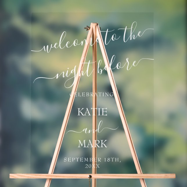 Wedding Rehearsal Dinner Welcome Night Before  Acrylic Sign (Neutral)