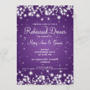 Wedding Rehearsal Dinner Winter Sparkle Purple Invitation