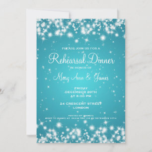Wedding Rehearsal Dinner Winter Sparkle Turquoise Invitation