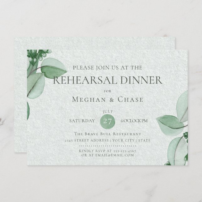 Wedding Rehearsal  | Elegant Watercolor Eucalyptus Invitation (Front/Back)