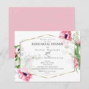 WEDDING REHEARSAL   Pink Watercolor Poppies Floral Invitation