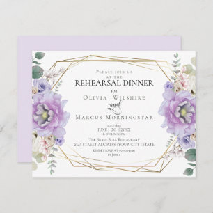 Wedding Rehearsal   Watercolor Peonies Lavender Invitation