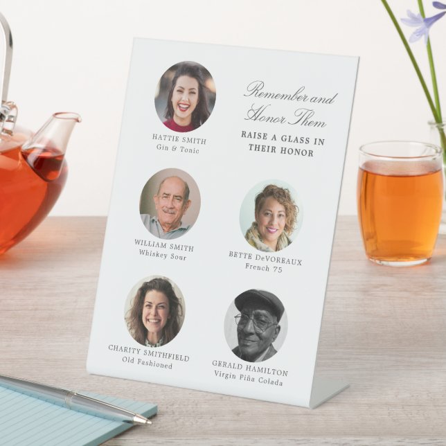 Wedding Remembrance Five Photo Cocktail Menu Pedestal Sign (In SItu)