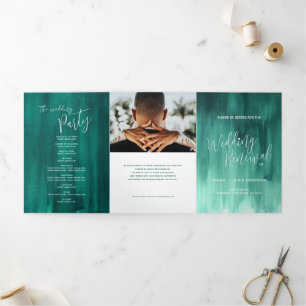 Wedding renewal ceremony emerald green abstract Tr Tri-Fold Programme
