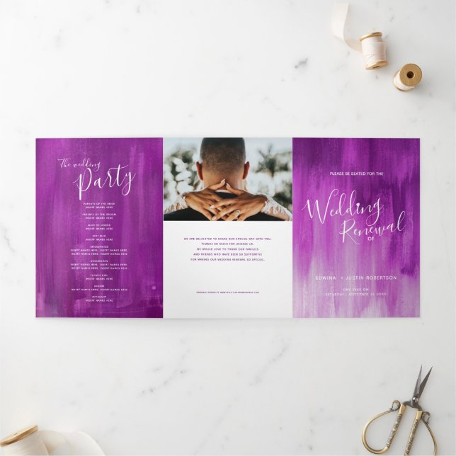 Wedding renewal ceremony modern abstract art mauve Tri-Fold programme (Outside)