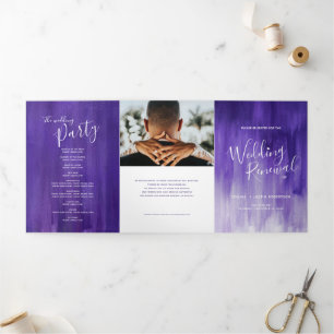 Wedding renewal ceremony purple abstract art Tri-F Tri-Fold Programme