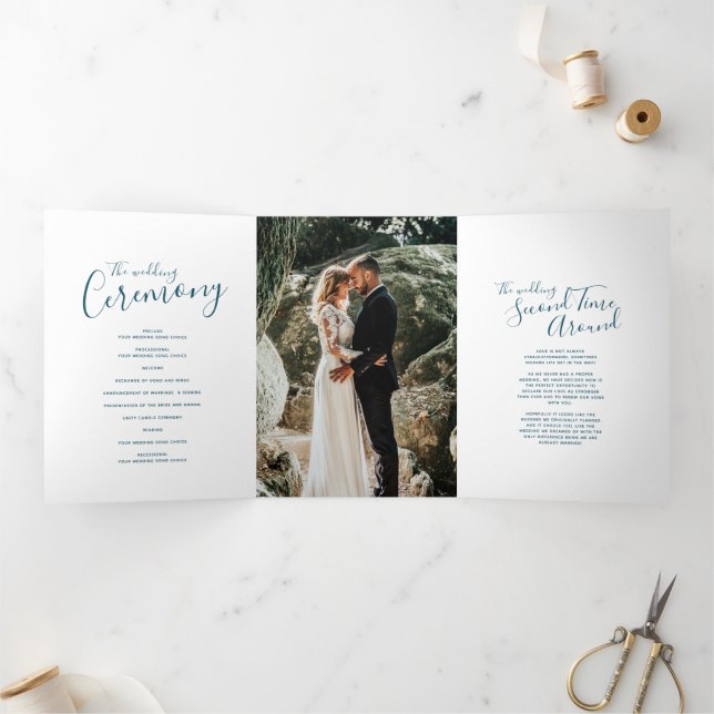 Wedding renewal ceremony teal abstract art  Tri-Fold programme (Inside)