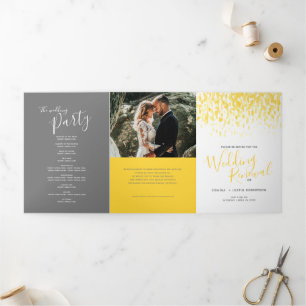 Wedding renewal ceremony yellow grey program Tri-Fold programme