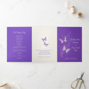 Wedding renewal program purple butterflies Tri-Fold programme