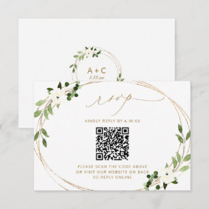 Wedding Reply Online with QR Code Greenery Gold RS RSVP Card