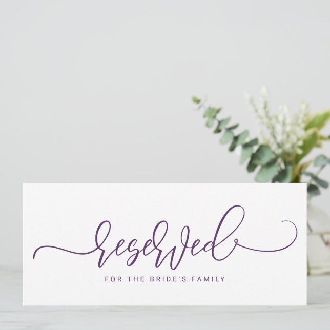 Wedding Reserved Sign Bouncy Script Purple Plum Invitation (Standing Front)