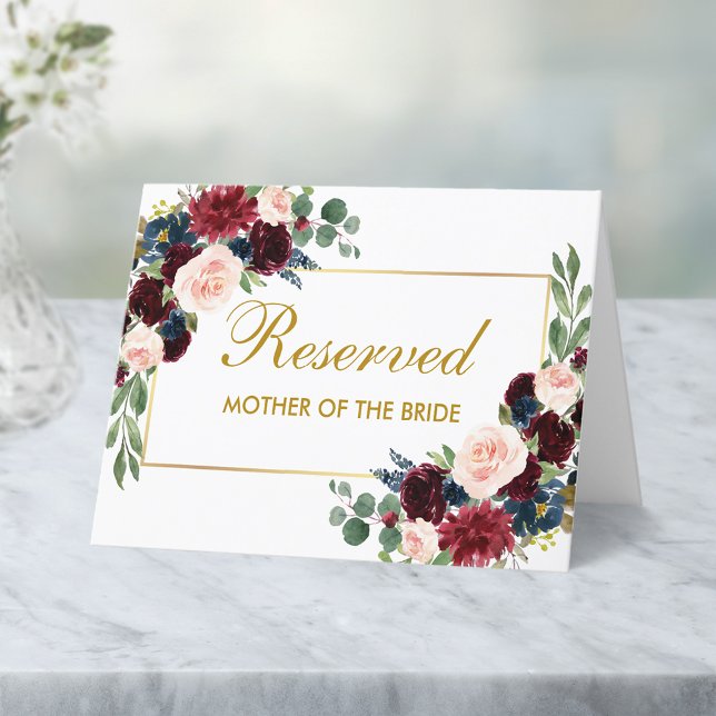 Wedding Reserved Watercolor Floral Name Place Card (Customize to change text size, style or color.)