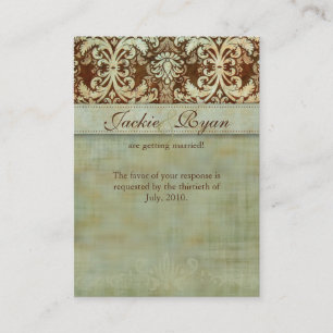 Wedding Response Cards Damask Green Vintage