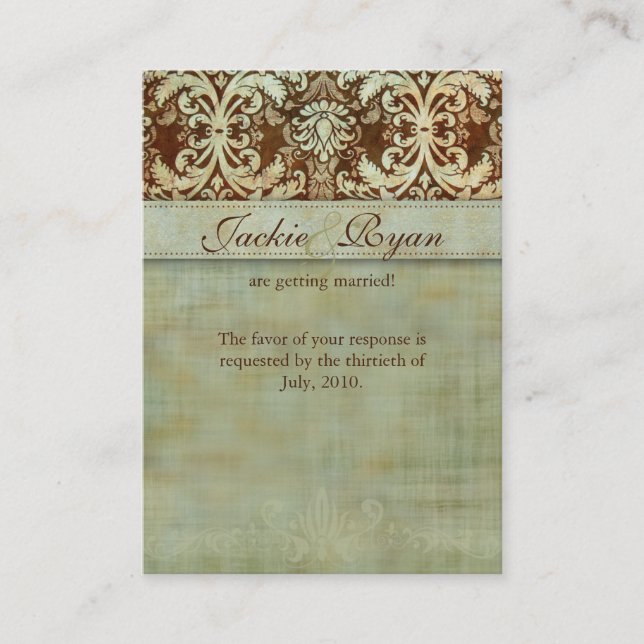 Wedding Response Cards Damask Green Vintage (Front)