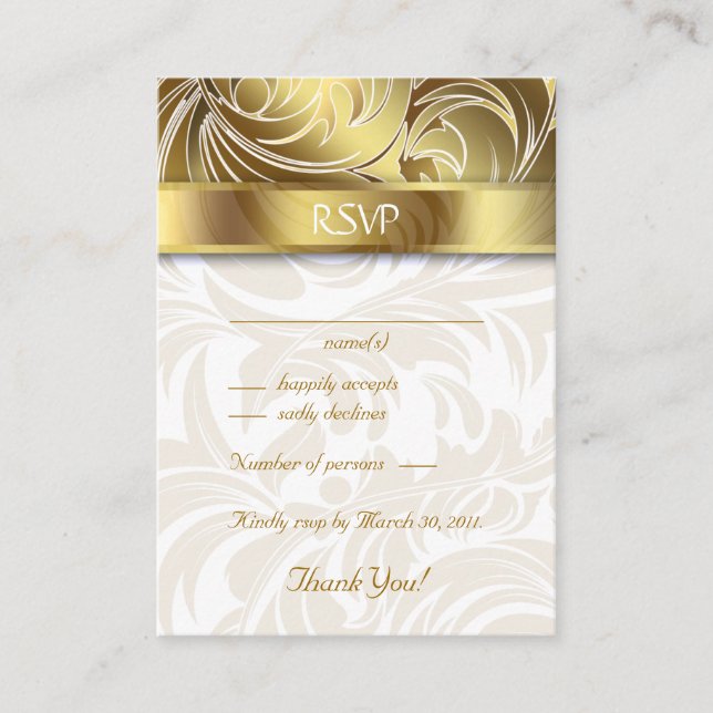 Wedding Response Cards Floral Leaf Gold (Front)