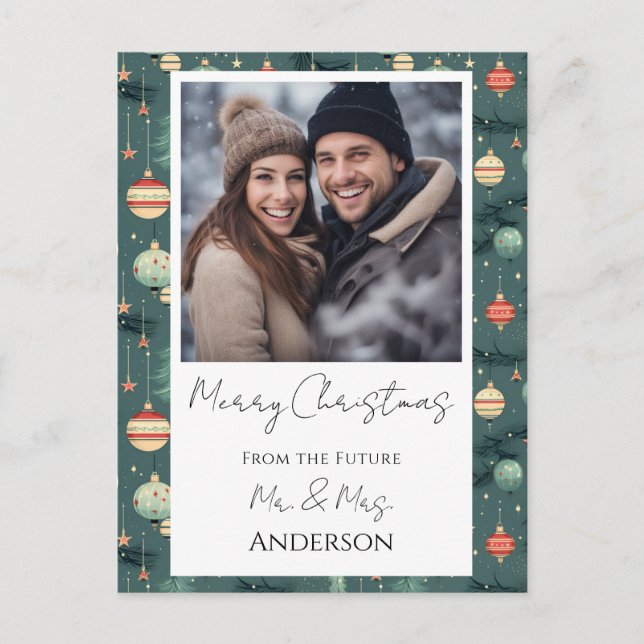 Wedding Retro Christmas Save the Date Postcard (Front)