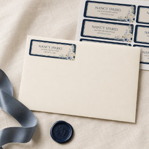 Wedding Return Address Labels   Blue Ivory Winter 